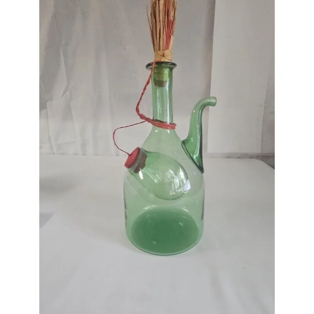 Vtg Hand Blown Italian Green Glass Wine Bottle Decanter w Ice Chamber Stopper